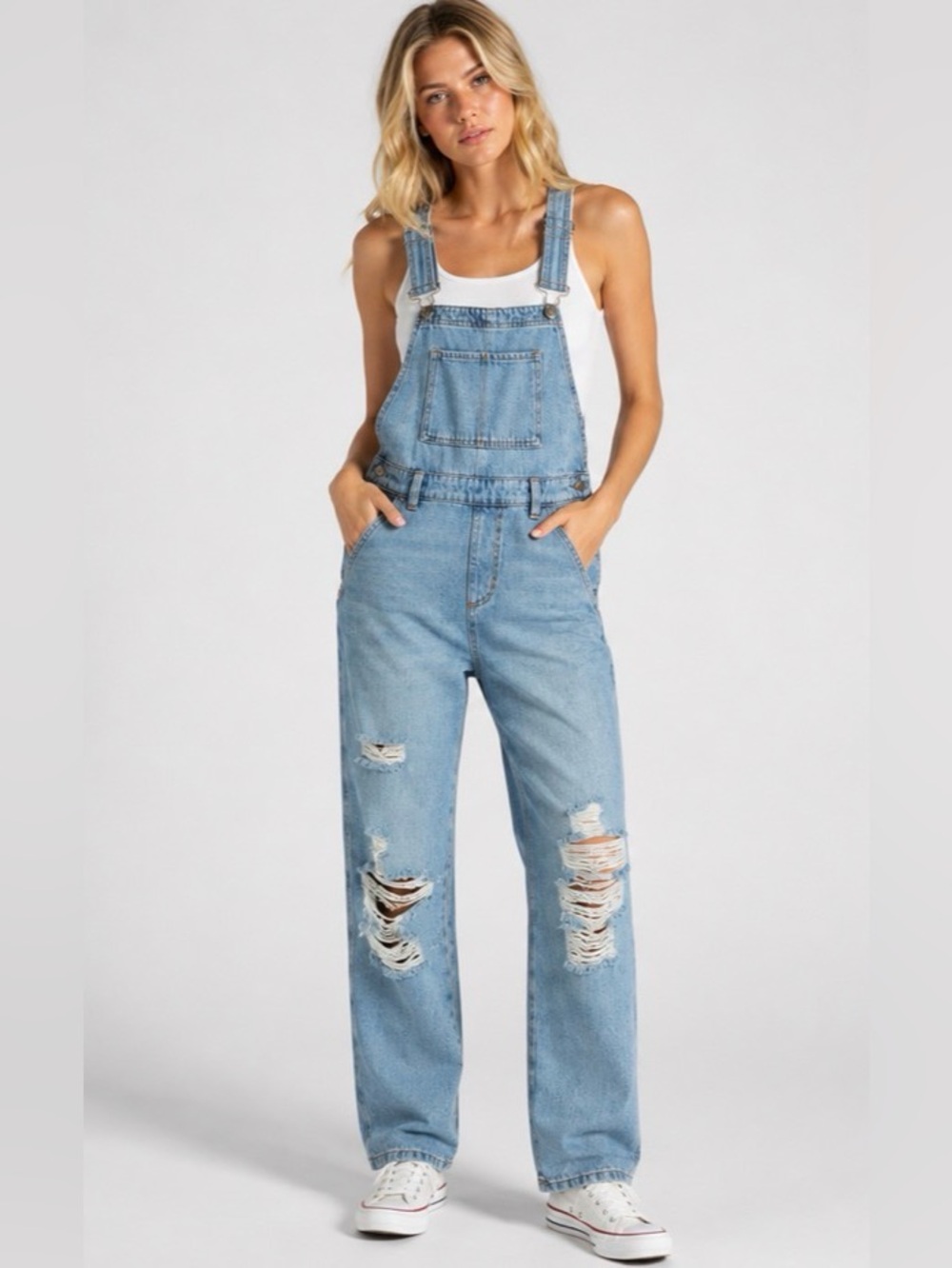 wild fable Light Blue Distressed Denim Overalls